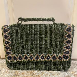 America & Beyond beaded green textile bag